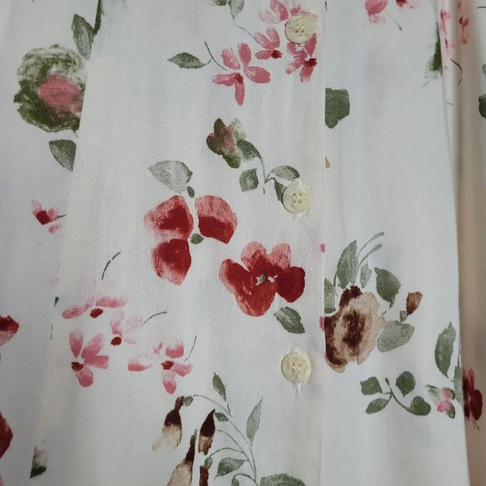Vintage 90s light yellow floral preppy button front maxi midi cute skirt L FLAW